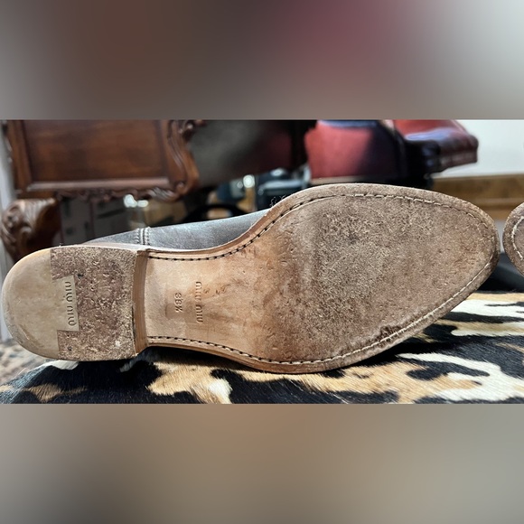 MIU MIU Distressed Leather Studded Ankle Boots - Picture 8 of 8